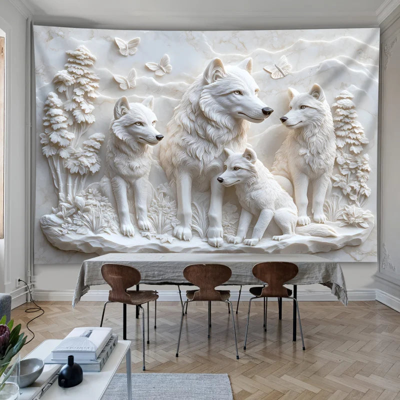 Harmonious Wolves 3D Wall Hanging Tapestry Decorative Wall Hanging for Home Decor