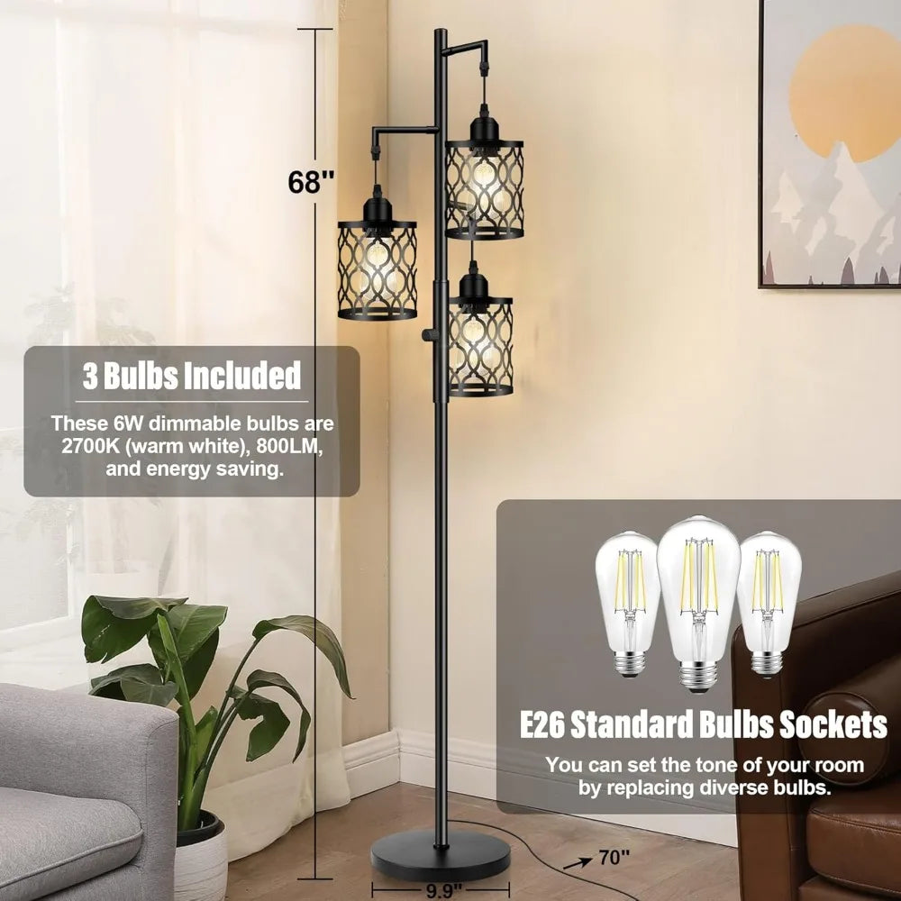 Dimmable Farmhouse Floor Lamp, 3 X 6W LED Bulb, 3 Light Stand Lamp for All Rooms