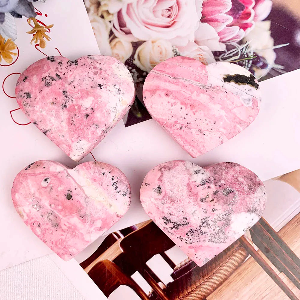 1Pc Natural Mineral Crystal Peru Rhodonite Heart Polishing Unique Pink Pattern Perfect Home Decor
