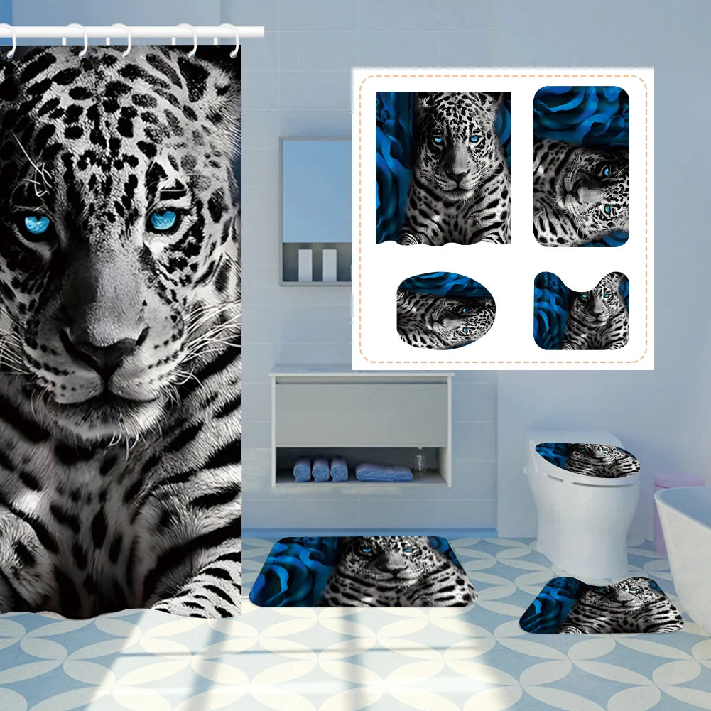 4PCS Flower Shower Curtain Set with Non-Slip Rugs, Toilet Lid Cover and Bath Mat Waterproof Bathroom Decor