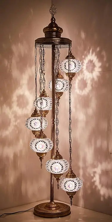 7 Globes Turkish Moroccan Mosaic Lamp Light, Bohemian Boho Tiffany Lamp with North American Plug & Socket