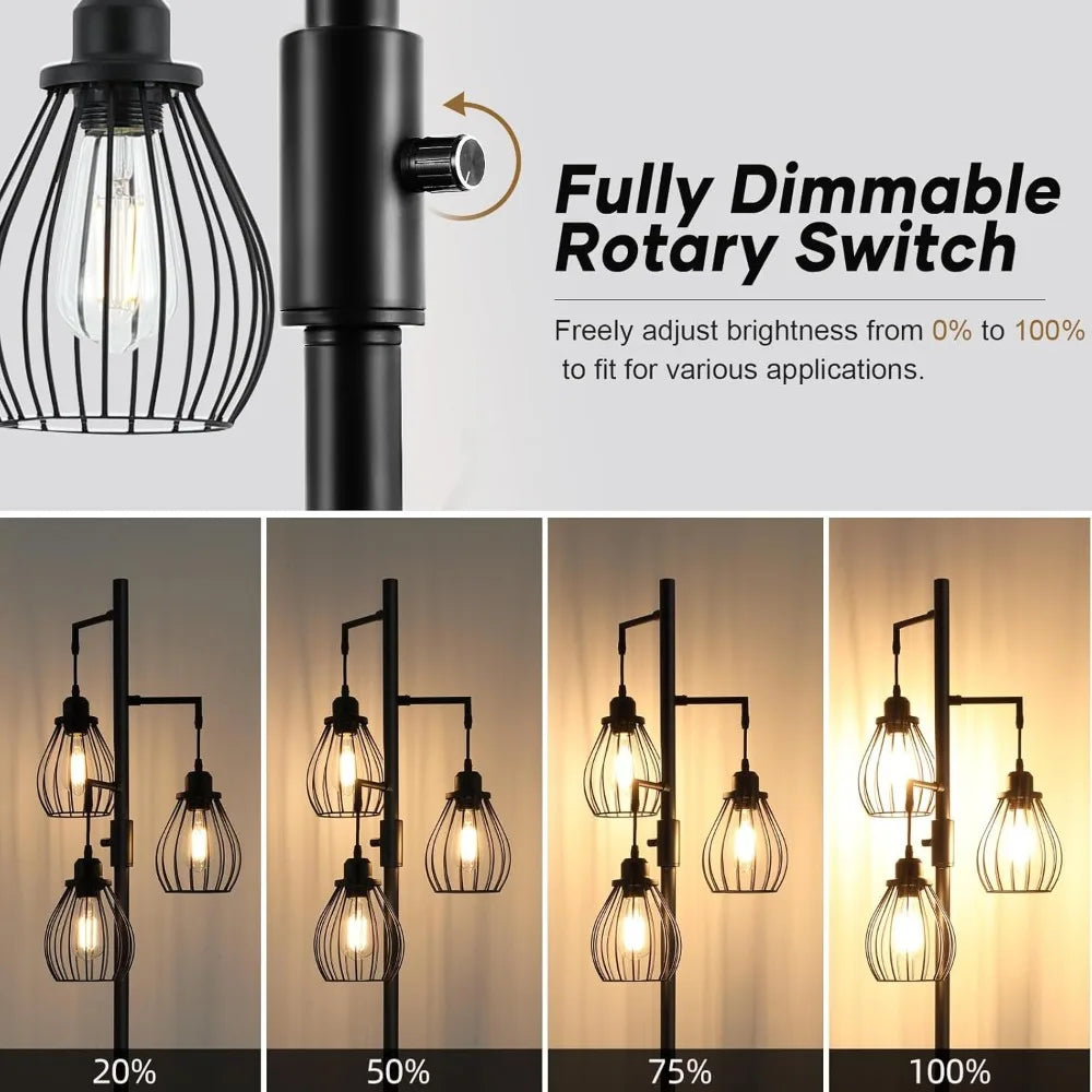 68.5” Dimmable Floor Lamp, Farmhouse Floor Lamps with Elegant Teardrop Cages, Rustic Floor Lamps Black Tall Vintage