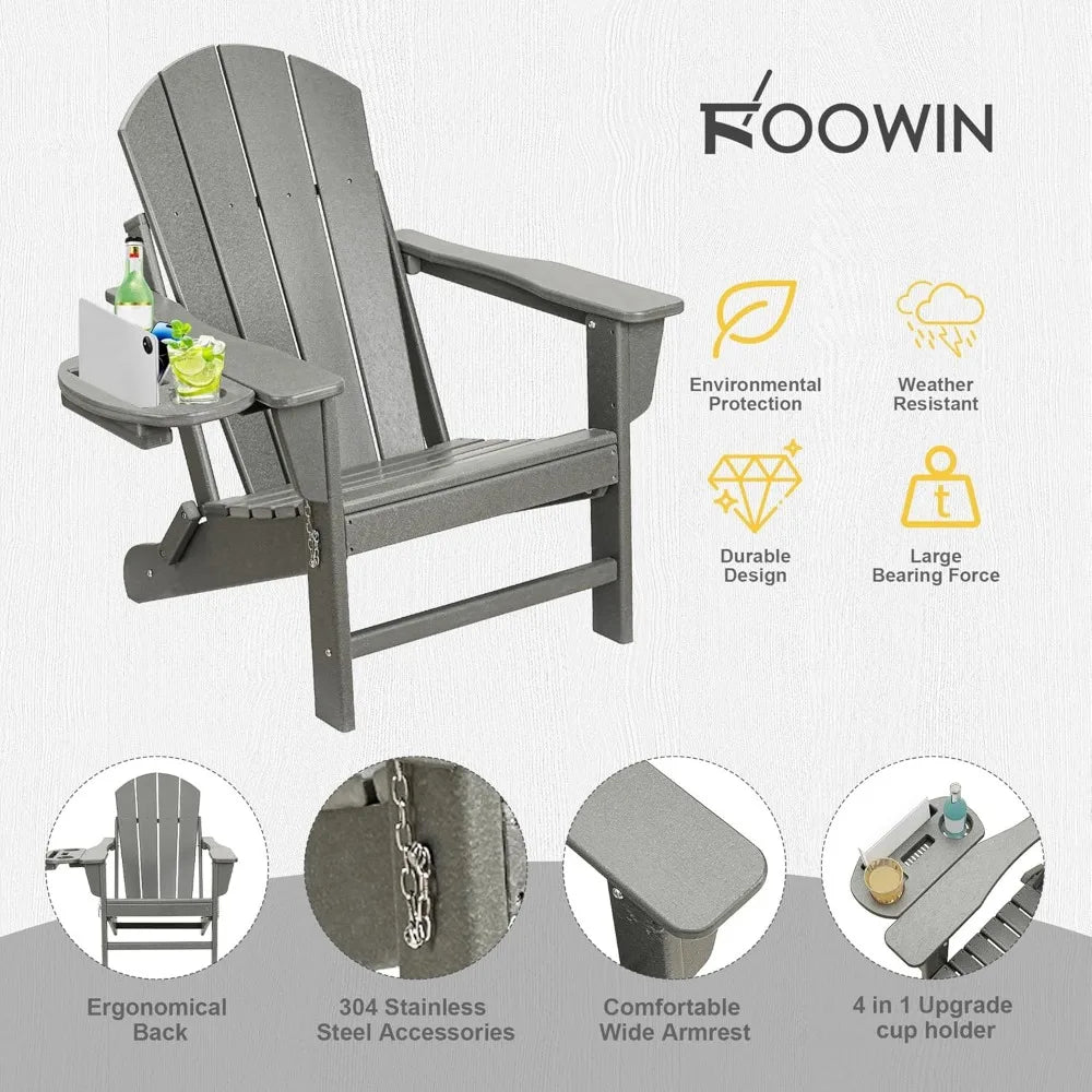 Adirondack Chair Set Chair w/4 in 1 Cup Holder Trays, Weather Resistant Outdoor