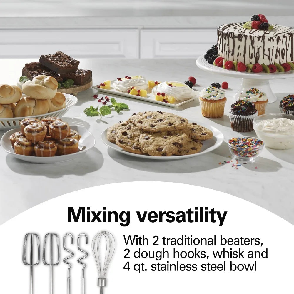 Classic Stand Mixer, 4 Quart Stainless Steel Bowl, 6 Speeds Blend Black and Red
