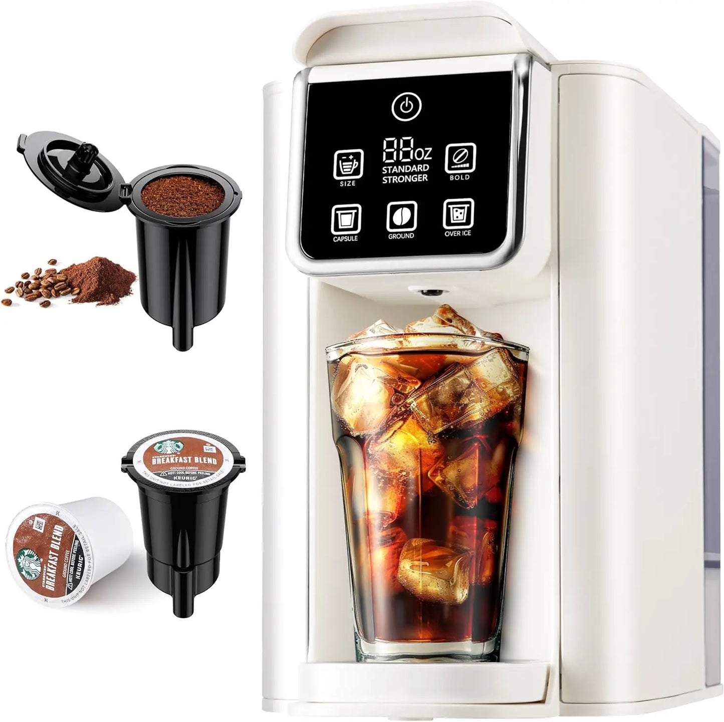 Maker for K Cup 6-14 Oz 50 Oz Removable Water Tank, One Cup Coffee Machine with Reusable Filter