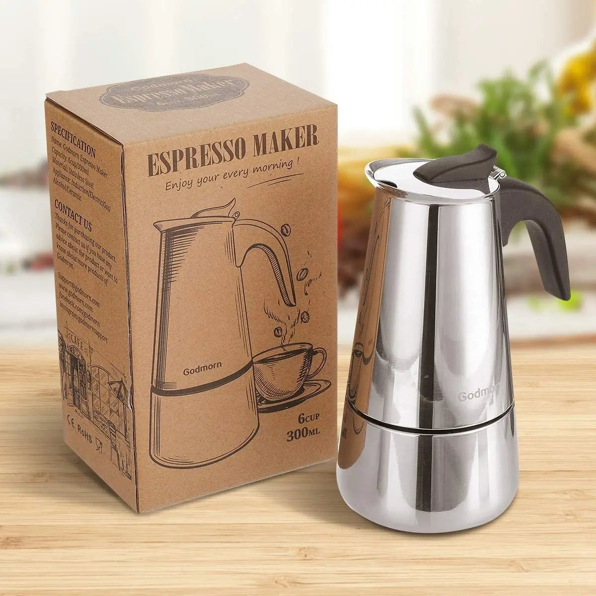 6 Cups Pot Caffe Machine Espresso, Latte, Percolator Stove Top Coffee Maker