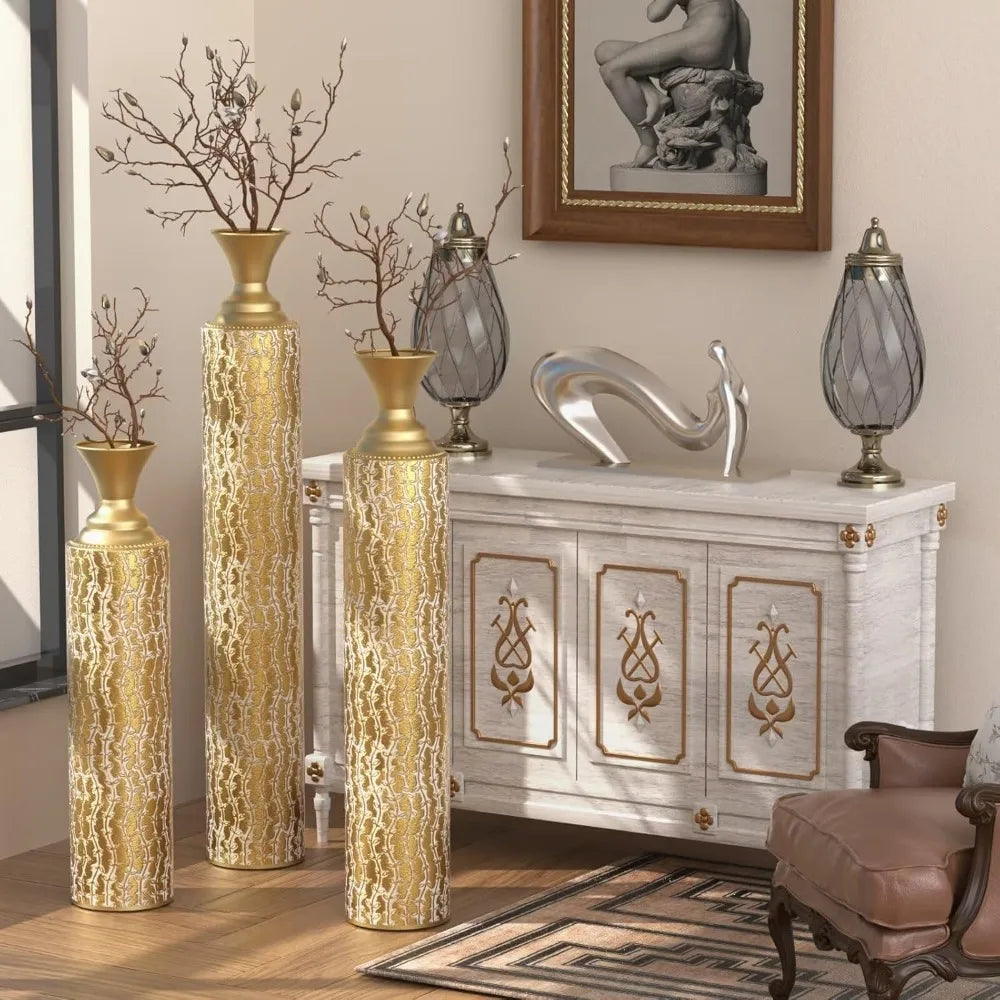 Gold Floor Vases Decor Set of 3 Metal Floor Vases Home Decor for Flowers Vases