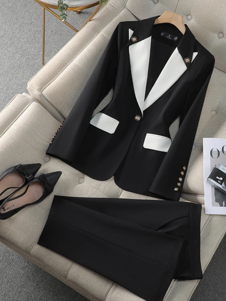 Red Black Beige Women Pant Suit 2 Piece Set Office Ladies Female Business Work Wear Formal Blazer Jacket And Trouser