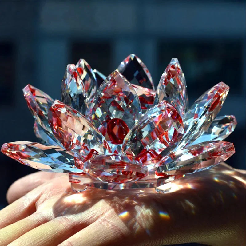 Quartz Crystal Lotus Flower Glass Fengshui Ornament Figurines Home Decor