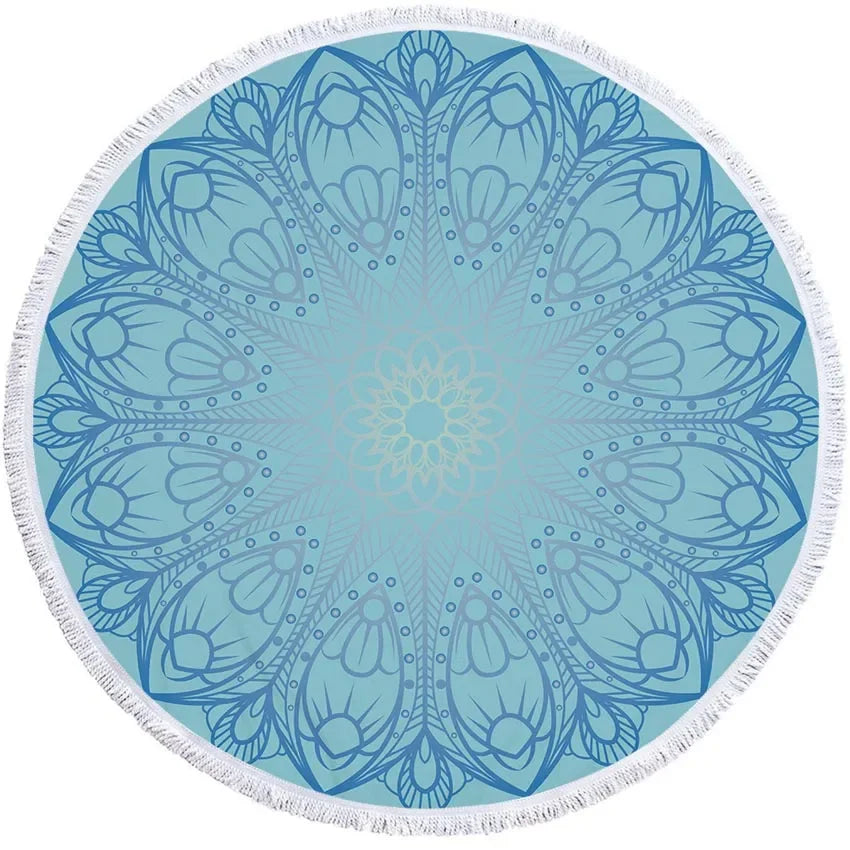 Mandala Geometric Round Beach Towel Bohemian Microfiber For Kids Adults Picnic and Yoga Mat