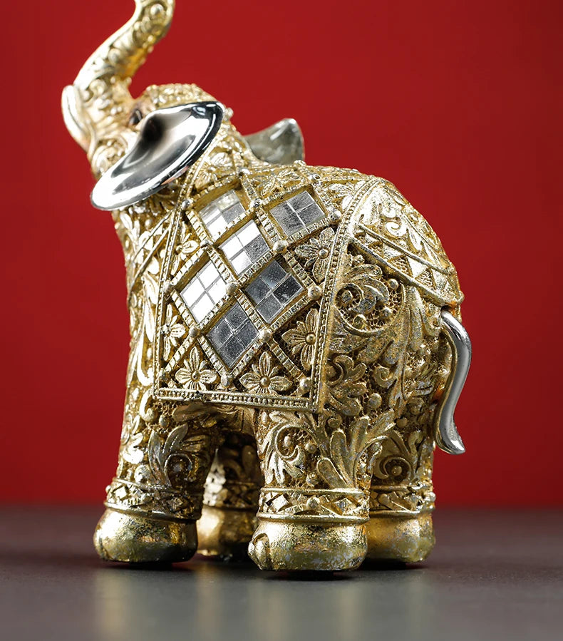 Elephant Lucky Feng Shui Statue Sculpture Chinese Wealth Figurine for Home Decoration Luxury Good Lucky Gift Table Room Decor