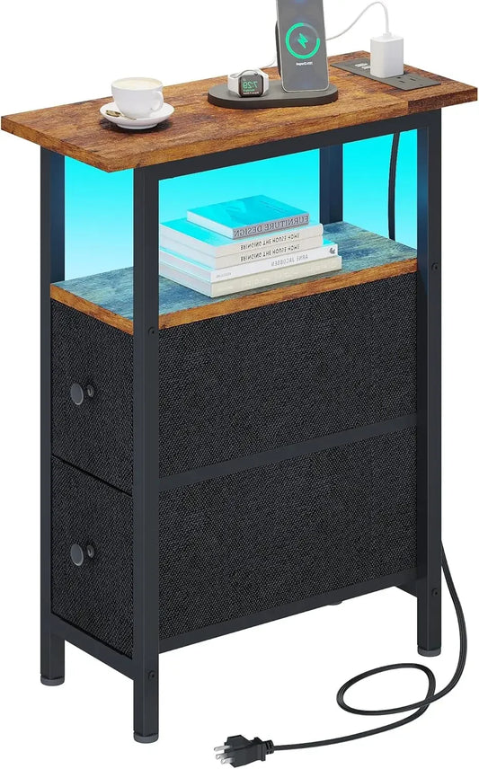 Side Table with 2 Fabric Drawers,, Slim Table for all Rooms