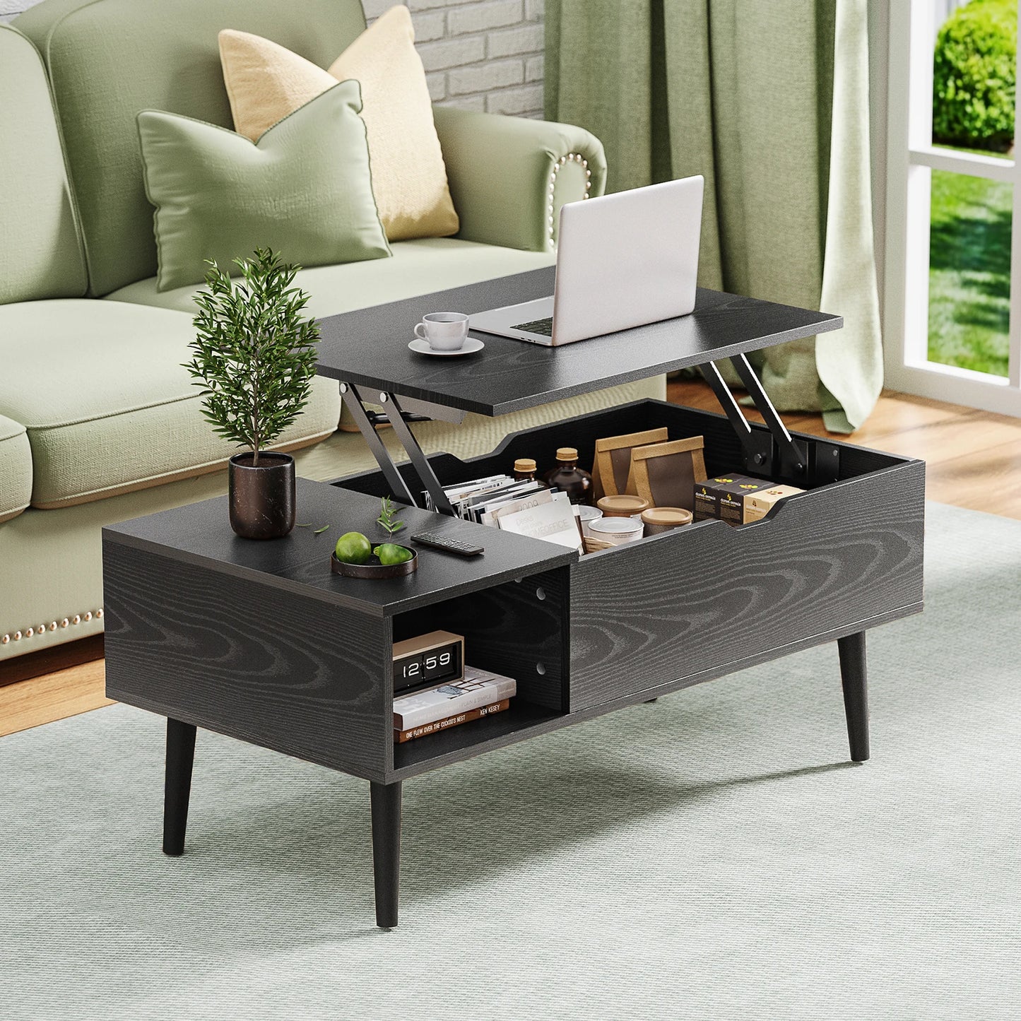 Coffee Table Tea Wood Dining Tables Adjustable Storage Shelf Easy Lift Or Lower