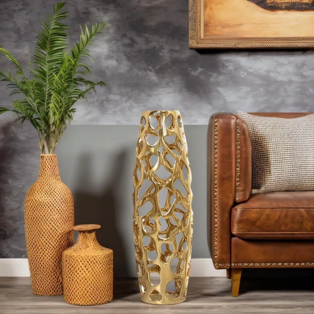 Handmade carved ceramic floor vase, exquisite for decorating tree branches and drying flowers