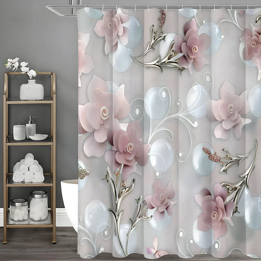 Modern Flower Embossed Shower Curtain, Bathroom Decor Shower Curtain, Waterproof Shower Curtain with Hooks