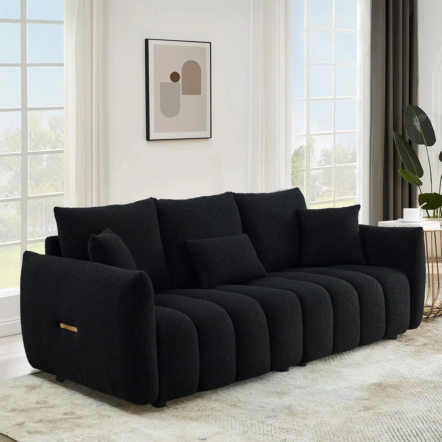 Modern Sofa Couch, Comfy Deep Seat Teddy Cloud Sofa, Upholstered 3-Seater Boucle Couch, Oversized Loveseat Living Room Sofas