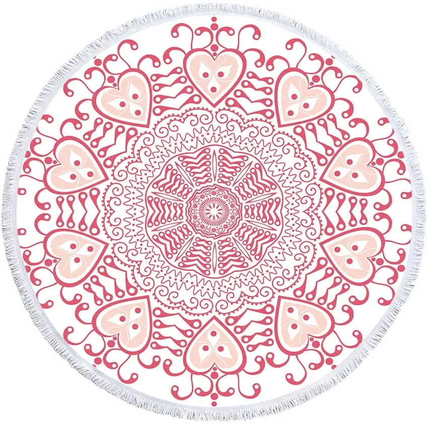 Mandala Geometric Round Beach Towel Bohemian Microfiber For Kids Adults Picnic and Yoga Mat
