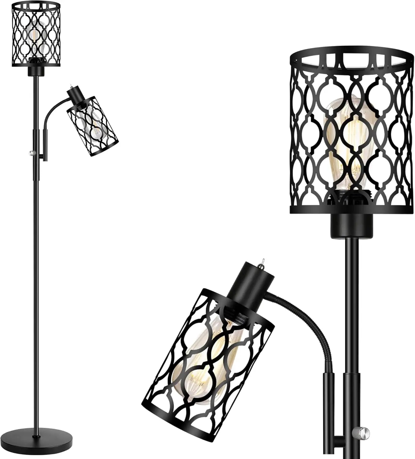 Dimmable Farmhouse Floor Lamp, 3 X 6W LED Bulb, 3 Light Stand Lamp for All Rooms