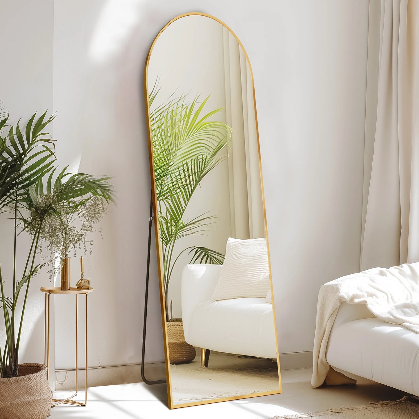 JHK Full Body Wall Mirror 59"x16" Standing Hanging or Wall-Mounted Mirrors with Stand Aluminum Alloy Frame