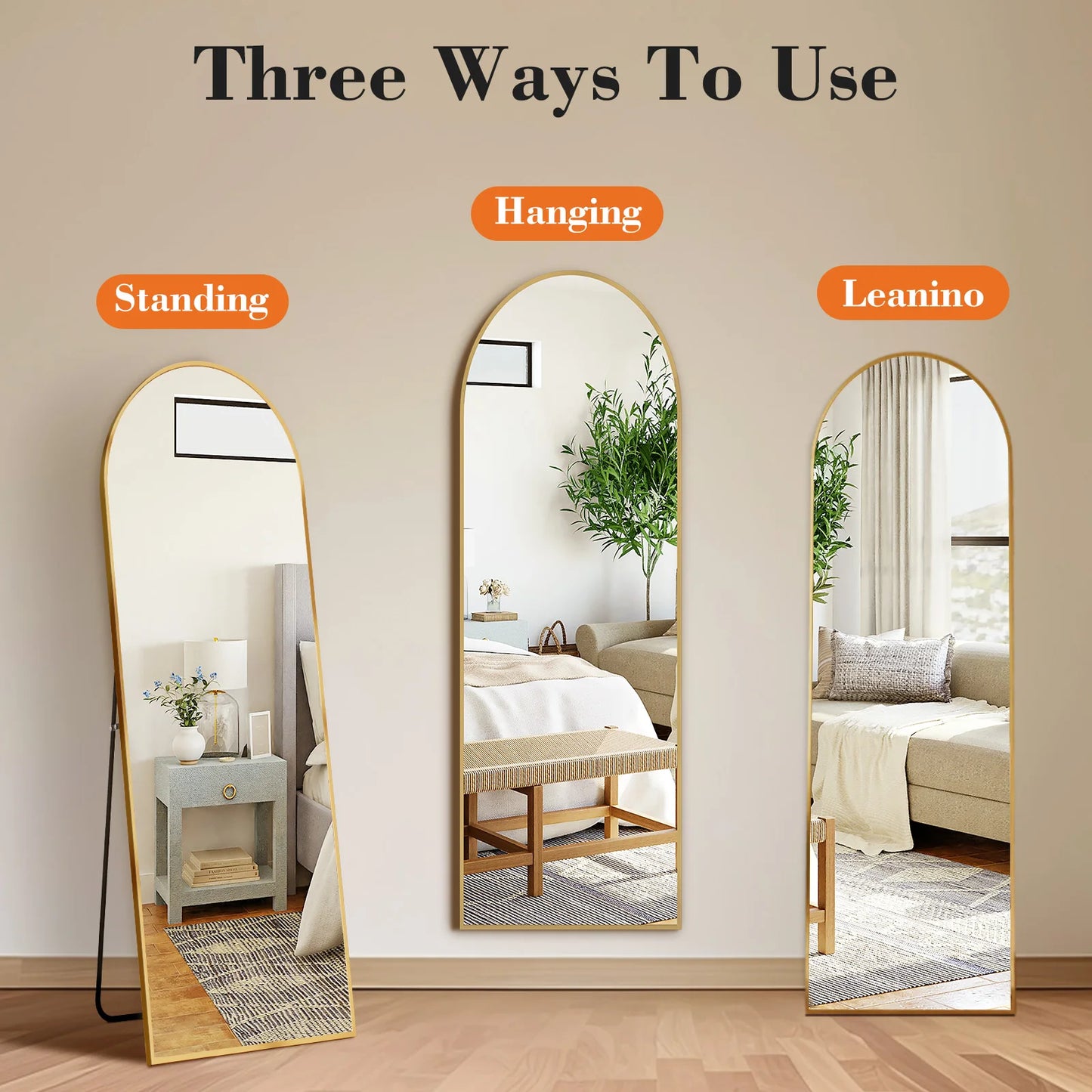 JHK Full Body Wall Mirror 59"x16" Standing Hanging or Wall-Mounted Mirrors with Stand Aluminum Alloy Frame