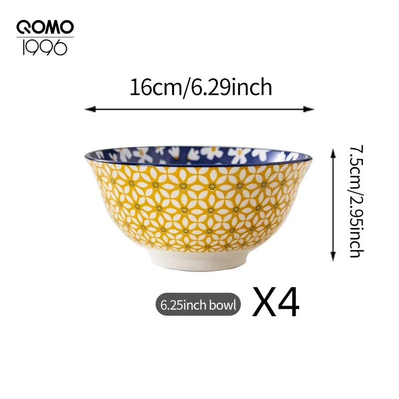 4 Pieces Ceramic Bowl Set Multicolored 6.25 Inch Porcelain Set / Ceramic Bowls for Home Kitchen
