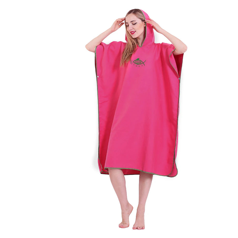 Robe with Hood Microfiber Towel Poncho with Zipper Short Sleeve Poncho Quick Dry