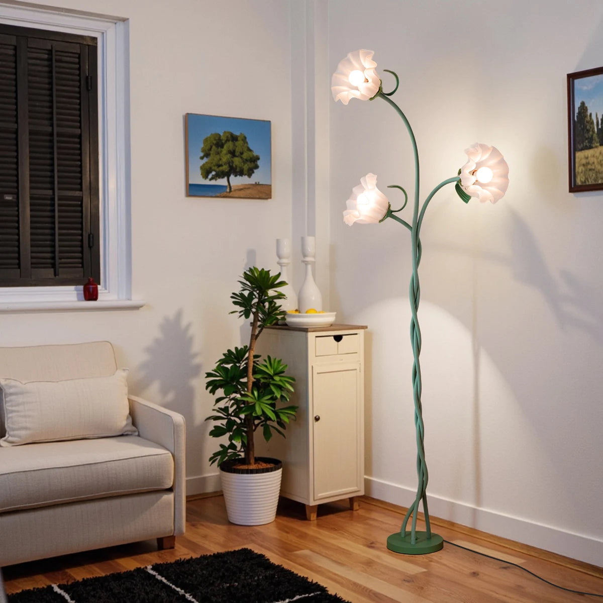 Retro Flower Floor Lamp, Contains Bulb, 3-Color Dimmable, with Flexible Neck Shaft Suitable for all rooms