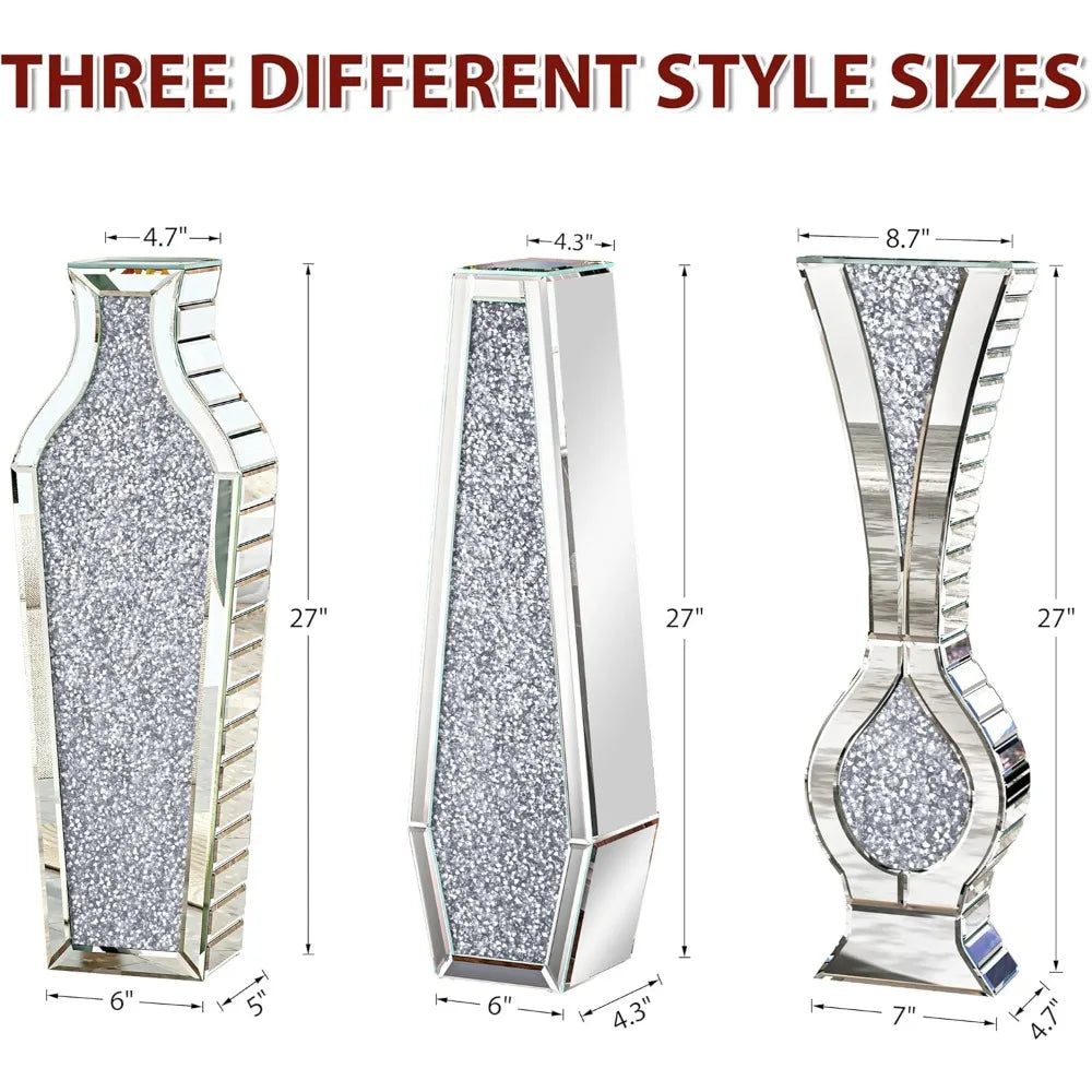 27" Tall Floor Crystal Vase Crushed Diamond Floor Silver for Decor in all rooms