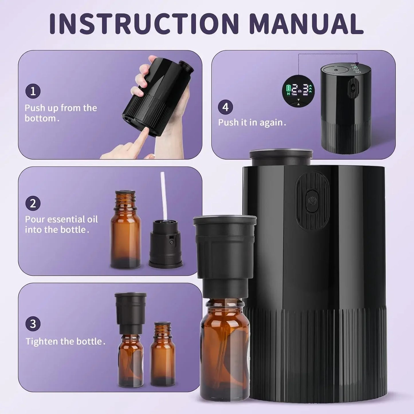Essential Oil Diffuser Portable Cordless Battery Operated for all Rooms USB Rechargeable