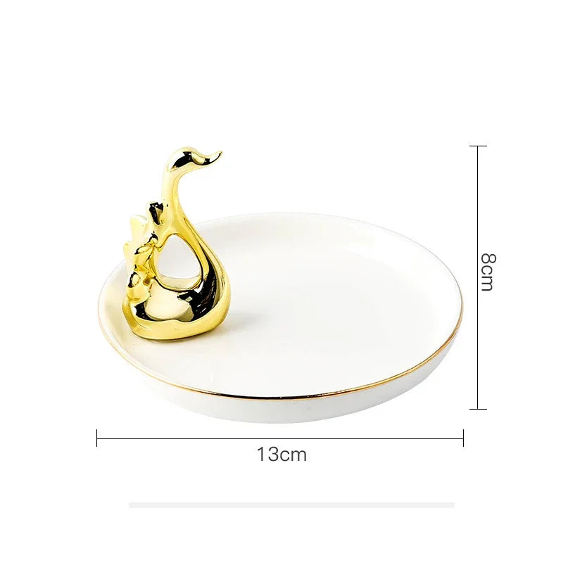 Nordic Ceramic Gold plating Jewelry Dish Storage Plates Dessert Display Bowl Decoration Tray