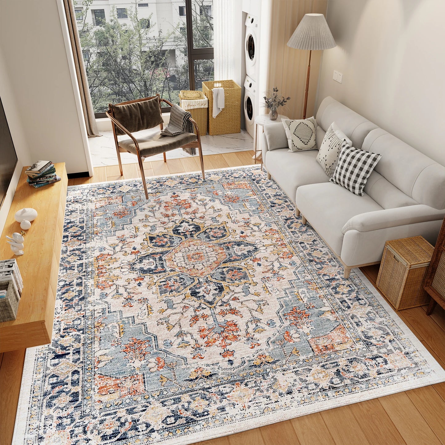 vintage boho design, washable rugs non-slip rugs for living room bedroom traditional woven rugs stain resistant