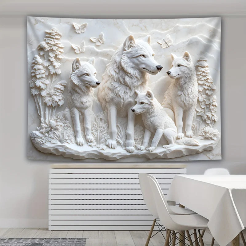 Harmonious Wolves 3D Wall Hanging Tapestry Decorative Wall Hanging for Home Decor