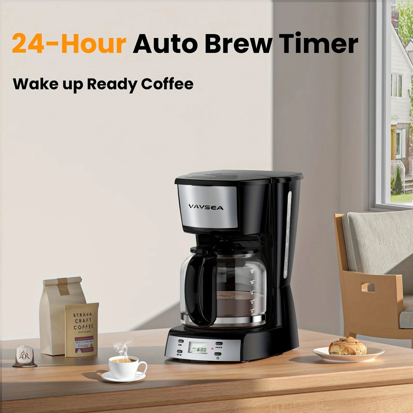 12 Cup Programmable Coffee Maker, 900W Drip with Glass Carafe, Auto Shut off