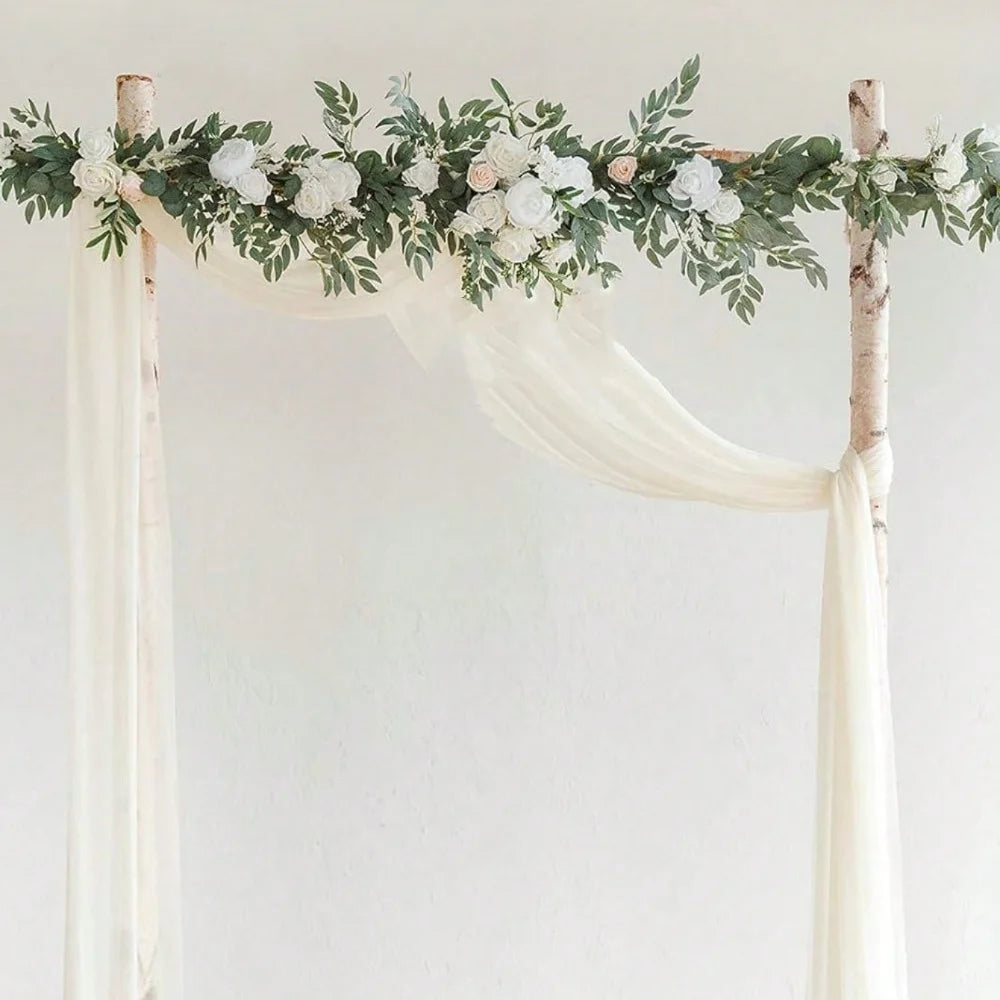 Eucalyptus Willow Leaf Garland with Flower, Handcrafted Sweetheart Arch Backdrop Decorations