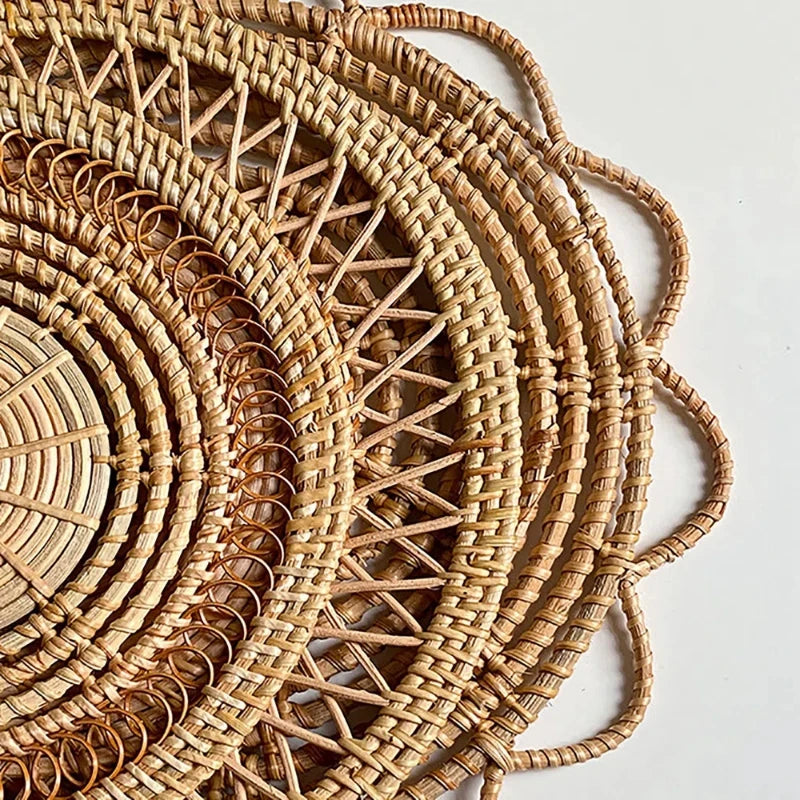Bohemian Style Handmade Rattan Round Wicker Woven Wall Hanging Country Style