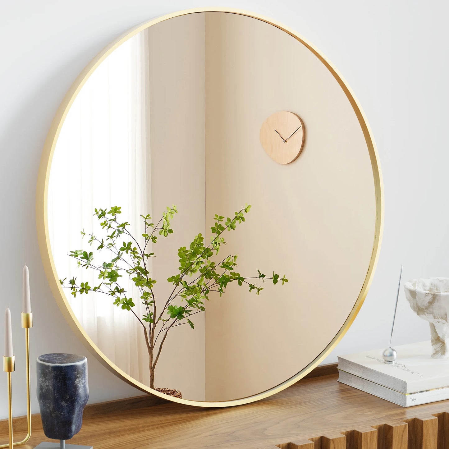 Gold Round Vanity Framed Mirror for Matte Metal Framed Modern Mirror Tempered Glass Bedroom Living Room