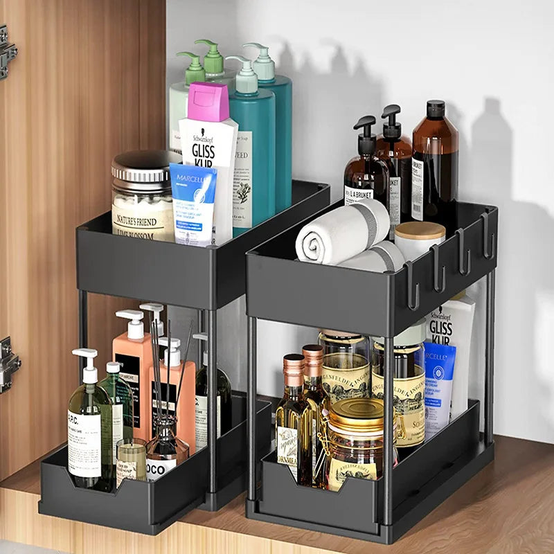 Pull-Out Pantry Multi-Tier Adjustable Storage Shelf for Spices Utensil Under Sink Cabinet Countertop