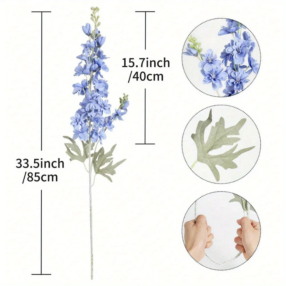 6 Pcs Delphinium Artificial Flowers for Vase Larkspur 33.5in Long Stem Faux Silk Flowers for Home Party Table Decor