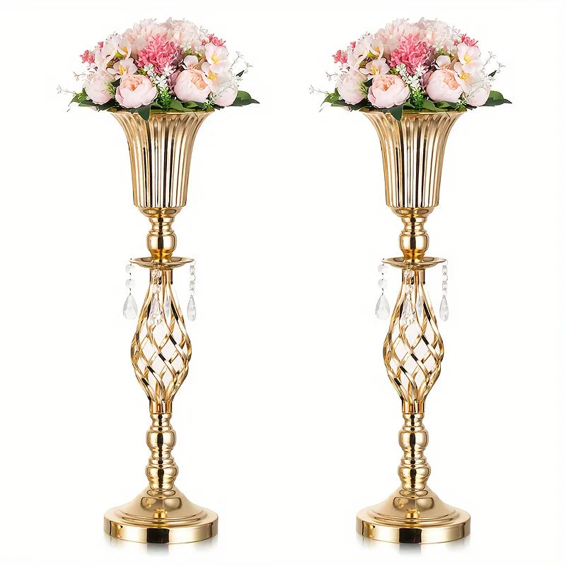 Gold Vase with Chandelier Crystal, 23.2-Inch-Tall Table Decorations for All Occasions