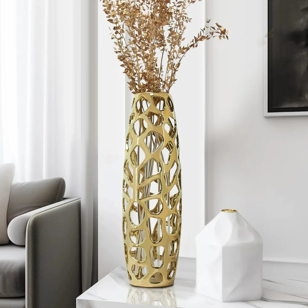 Handmade carved ceramic floor vase, exquisite for decorating tree branches and drying flowers