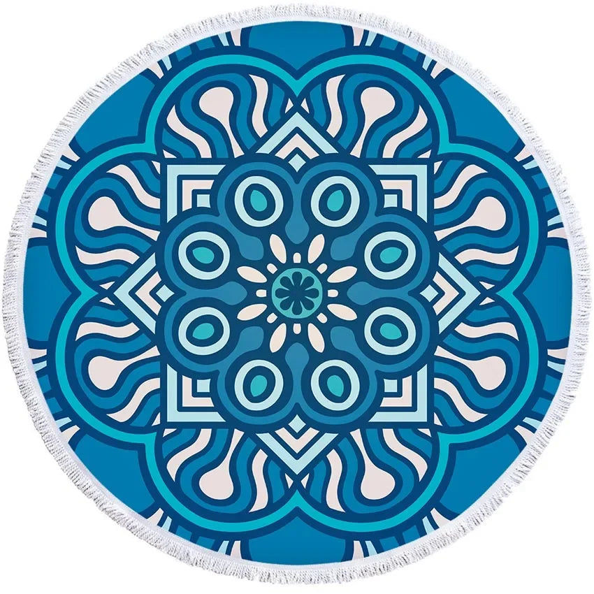 Mandala Geometric Round Beach Towel Bohemian Microfiber For Kids Adults Picnic and Yoga Mat