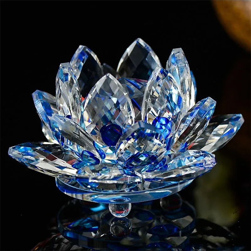 Quartz Crystal Lotus Flower Glass Fengshui Ornament Figurines Home Decor