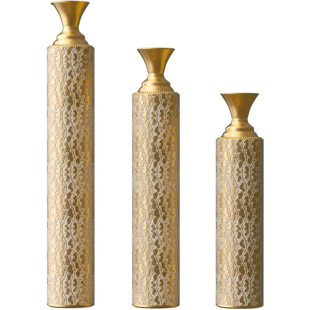 Gold Floor Vases Decor Set of 3 Metal Floor Vases Home Decor for Flowers Vases