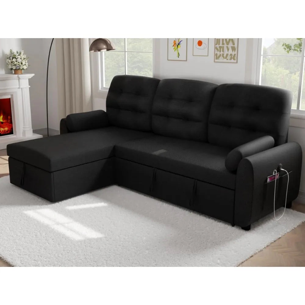 Sectional Sofa Couch Sleeper Sofa Bed with Reversible Storage Chaise Pull Out Couch with side Pocket