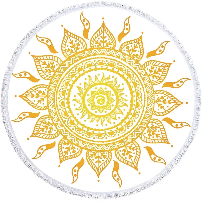 Mandala Geometric Round Beach Towel Bohemian Microfiber For Kids Adults Picnic and Yoga Mat