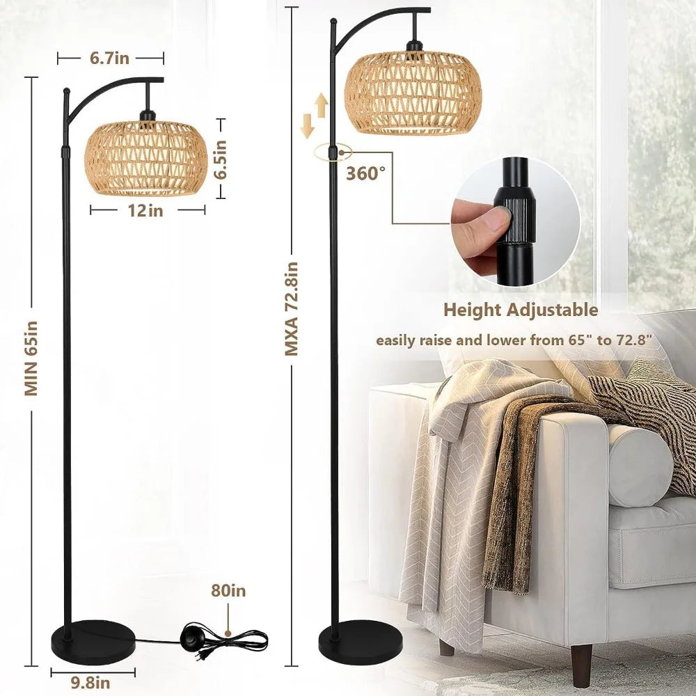 Lamp Remote Control, Dimmable LED Floor Wicker Shade Black Standing, 3 Color Temperature