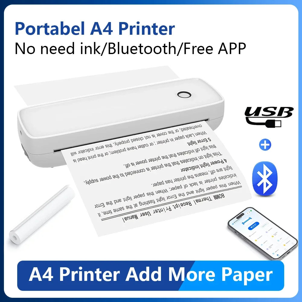 2025 A4 Thermal Printer A80 Portable Printer Rechargeable Bluetooth Wireless Support Windows/Android/Mac