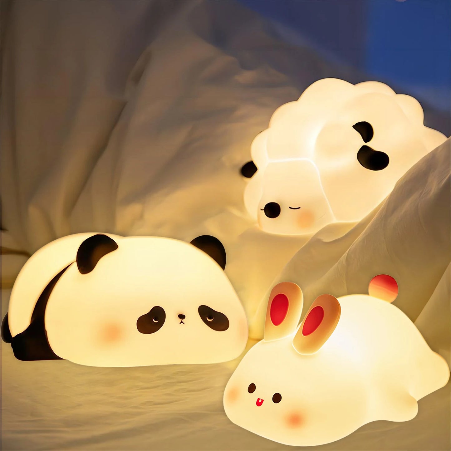 LED Night Light Cute Panda Silicone USB Rechargeable Timing Bedside Decor Kids Baby nightlight