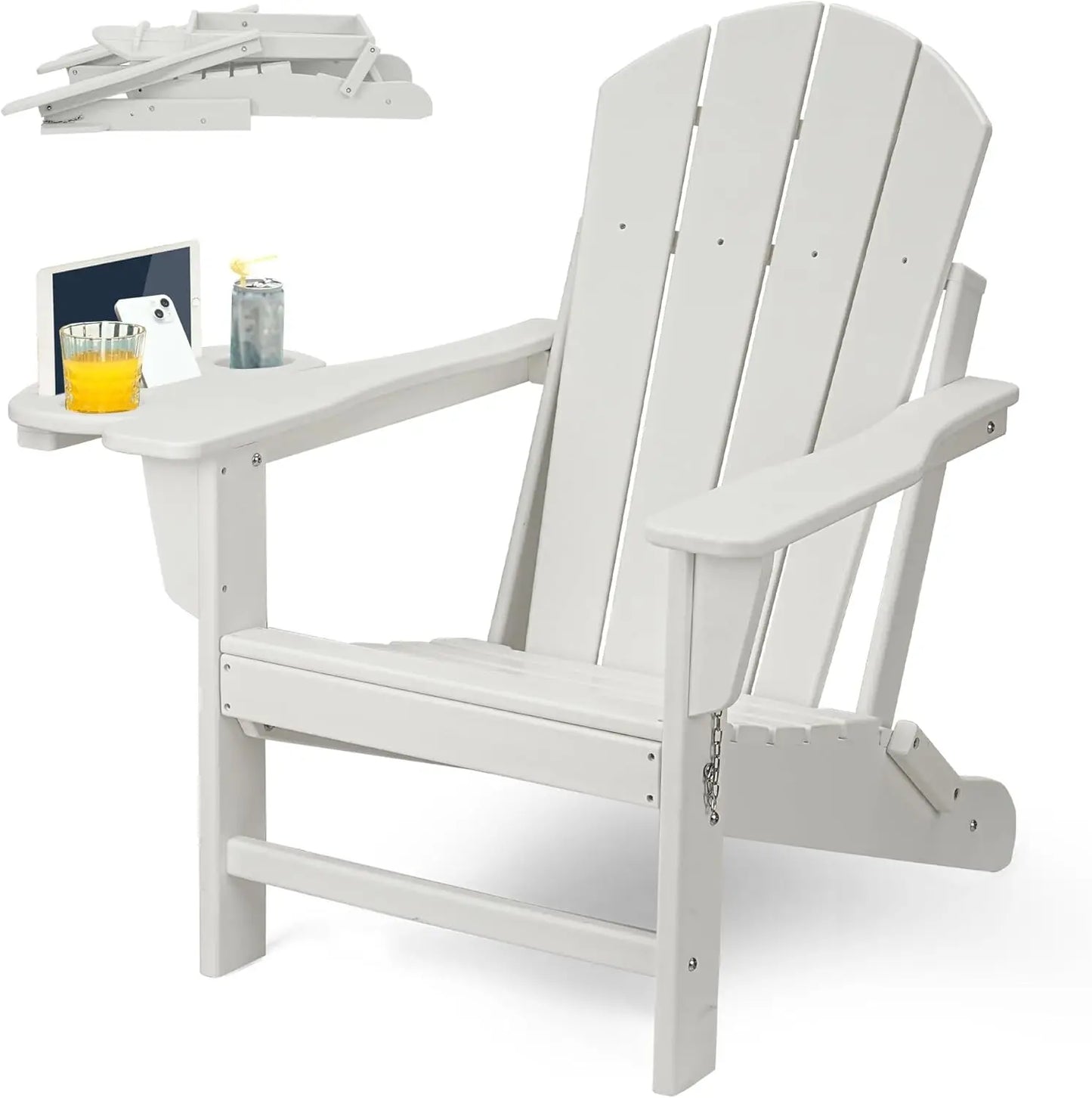 Adirondack Chair Set Chair w/4 in 1 Cup Holder Trays, Weather Resistant Outdoor