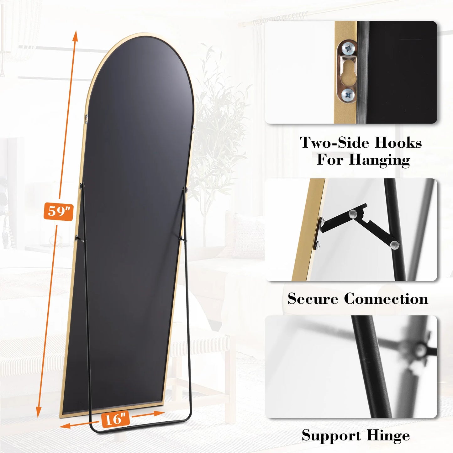 JHK Full Body Wall Mirror 59"x16" Standing Hanging or Wall-Mounted Mirrors with Stand Aluminum Alloy Frame